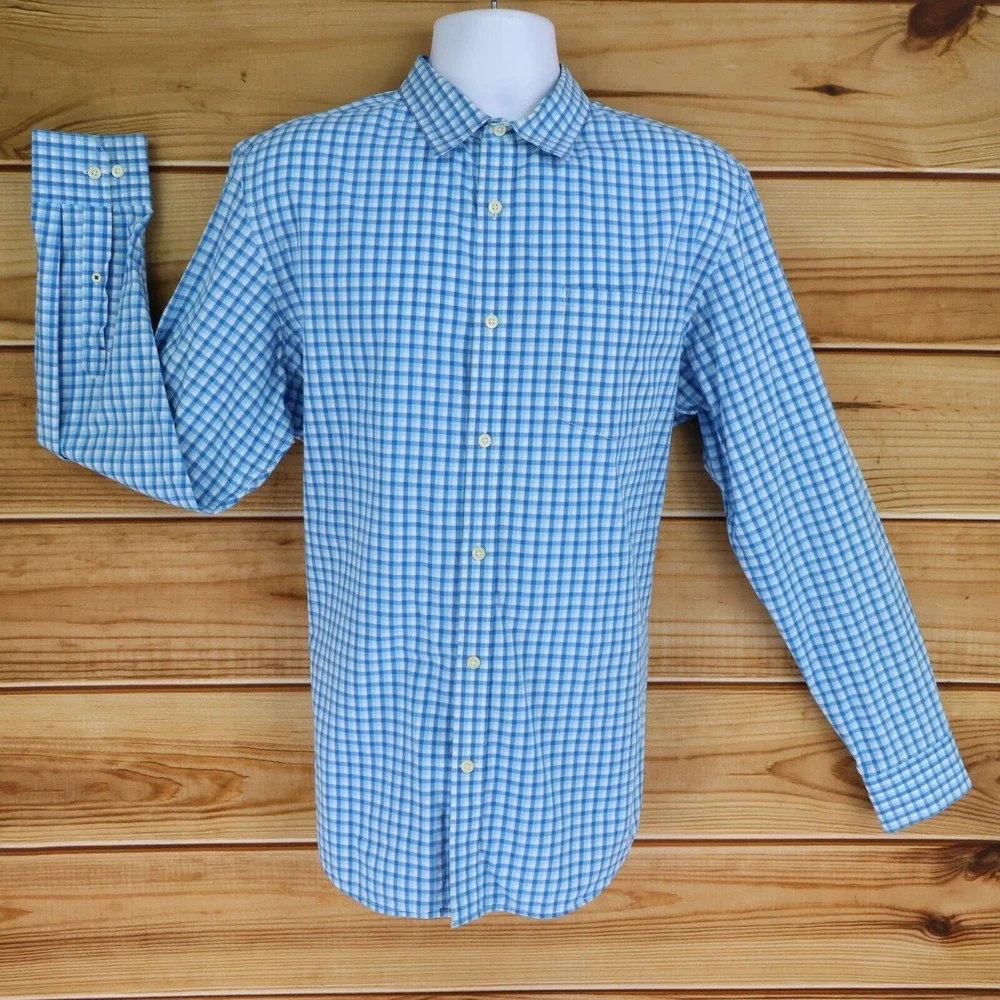 Banana Republic Soft Wash‎ Dress Shirt Mens Size L Light Blue Checks 100% Cotton